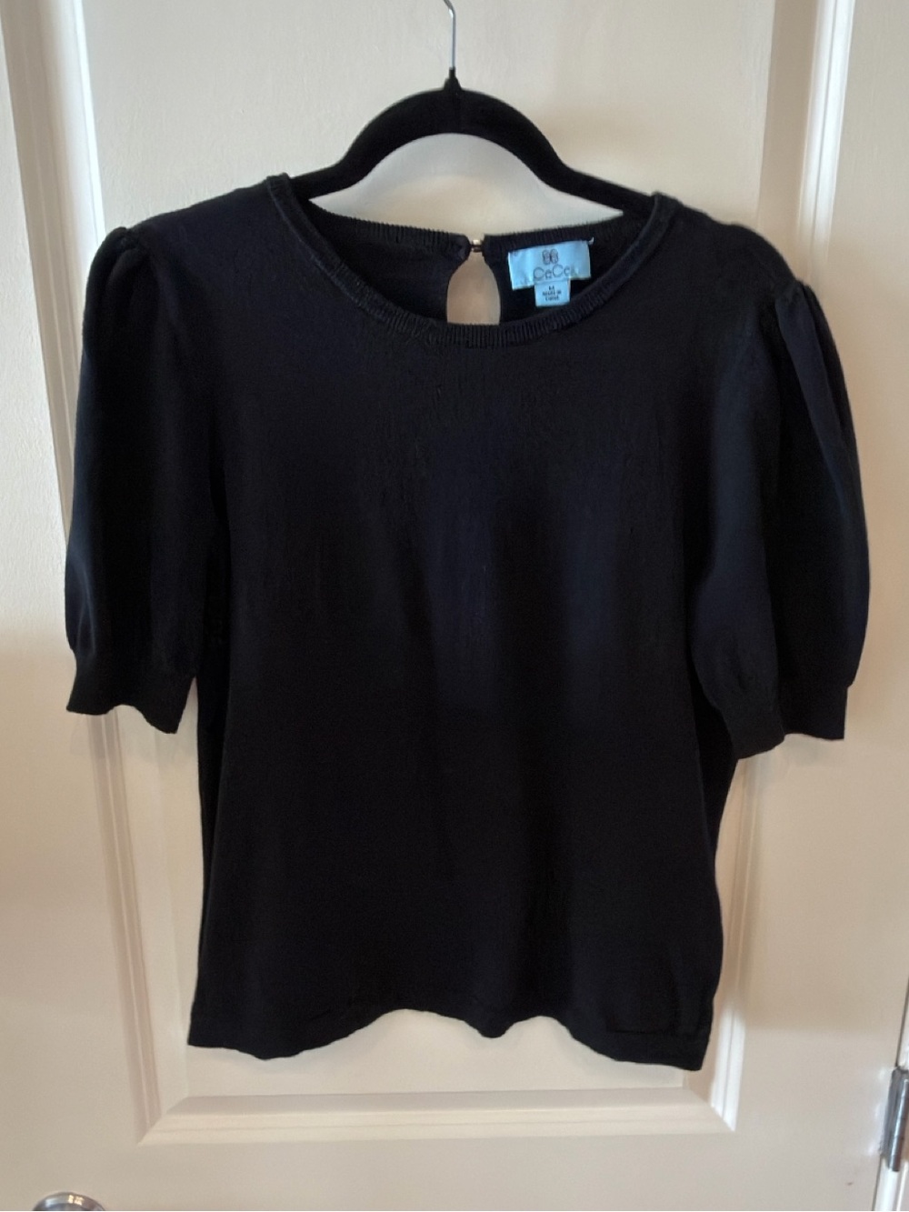 Cece Black Puff Sleeve Knit Top - Picture 2 of 3